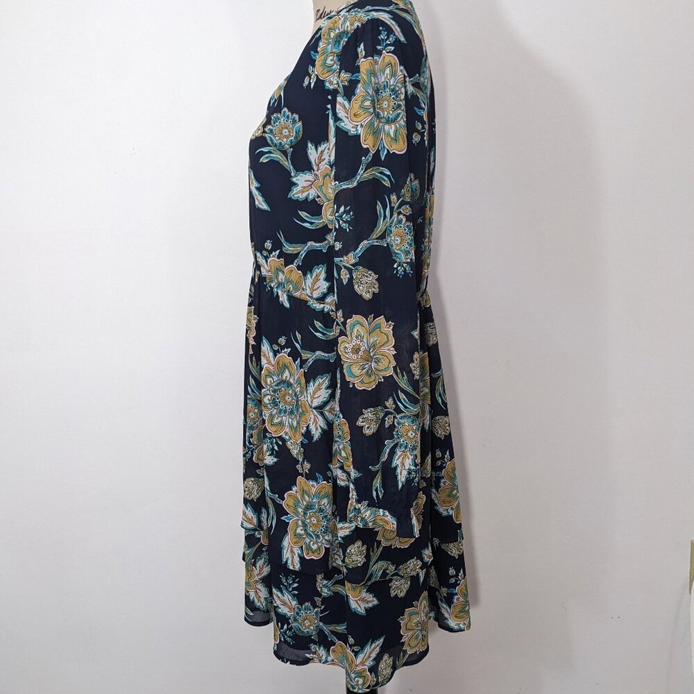 NWT J. Crew Womens Navy Blue Long Sleeve Tiered Hem Floral Dress Size 14 - Picture 7 of 15